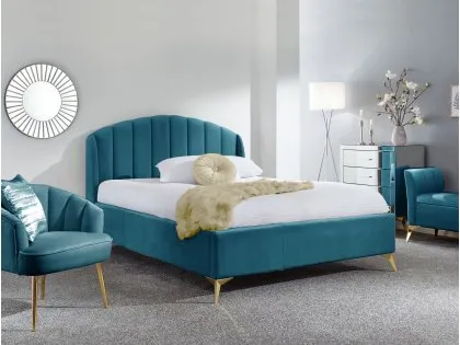 GFW Pettine 4ft6 Double Teal Fabric Ottoman Bed Frame