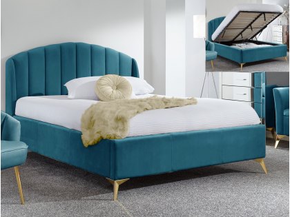 GFW Pettine 4ft6 Double Teal Upholstered Fabric Ottoman Bed Frame