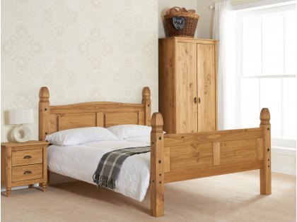 Birlea Corona 4ft6 Double Waxed Pine Wooden Bed Frame (High Footend)