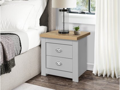 Birlea Highgate Grey and Oak Effect 2 Drawer Bedside (Flat Packed)