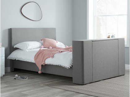 Birlea Plaza 4ft6 Double Grey Upholstered Fabric TV Bed Frame