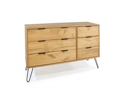 Core Augusta Waxed Pine 3+3 Drawer Wide Chest of Drawers