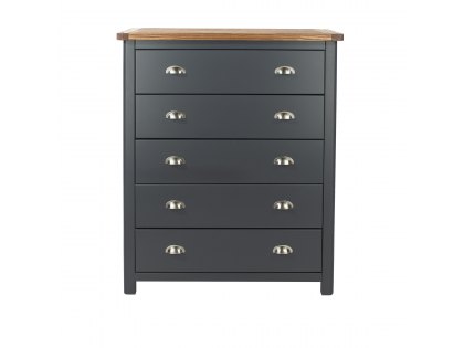 Core Dunkeld Midnight Blue and Oak 5 Drawer Chest of Drawers (Flat Packed)