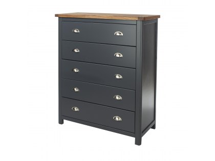Core Dunkeld Midnight Blue and Oak 5 Drawer Chest of Drawers (Flat Packed)