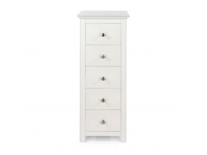 Core Nairn White with Bonded Glass 5 Drawer Narrow Chest of Drawers (Flat Packed)