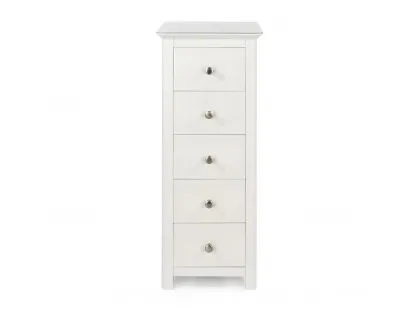 Core Nairn White with Bonded Glass 5 Drawer Narrow Chest of Drawers