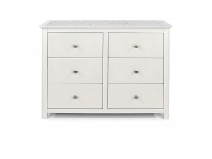 Core Stirling White with White Stone Inset 3+3 Drawer Wide Chest of Drawers (Flat Packed)