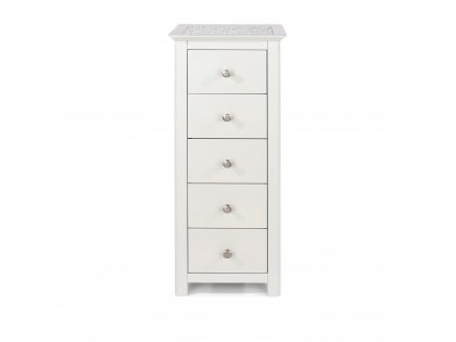 Core Stirling White with White Stone Inset 5 Drawer Narrow Chest of Drawers (Flat Packed)