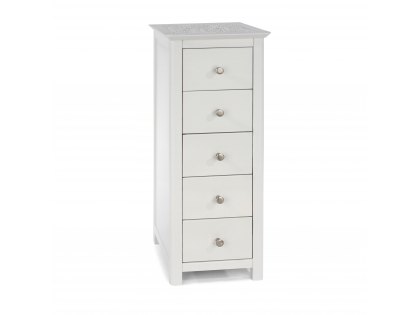 Core Stirling White with White Stone Inset 5 Drawer Narrow Chest of Drawers (Flat Packed)