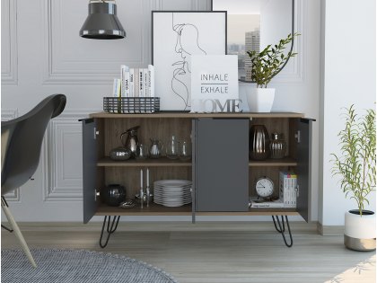 Core Vegas Bleached Oak and Grey 4 Door Large Sideboard (Flat Packed)