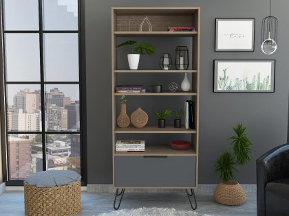 Core Vegas Bleached Oak and Grey 1 Door Display Bookcase (Flat Packed)