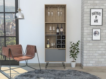 Core Vegas Bleached Oak and Grey Tall Drinks Cabinet (Flat Packed)