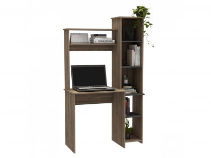 Core Vegas Bleached Oak and Grey Tall Workstation with Keyboard Shelf and Storage Unit (Flat Packed)