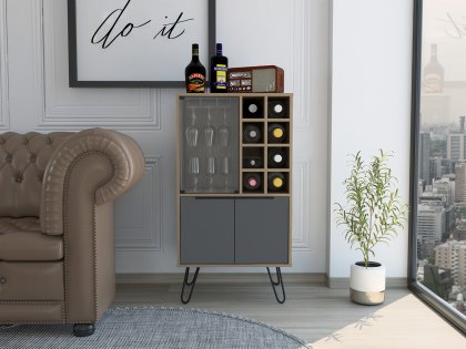 Core Vegas Bleached Oak and Grey 2 Door Wine Cabinet (Flat Packed)