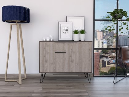 Core Nevada Smoked Oak and Bleached Grey Oak Effect 2 Door 1 Drawer Small Sideboard (Flat Packed)