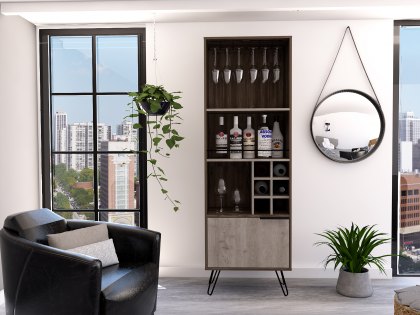 Core Nevada Smoked Oak and Bleached Grey Oak Effect 1 Door Tall Drinks Cabinet (Flat Packed)