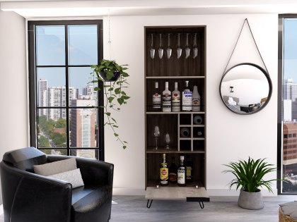 Core Nevada Smoked Oak and Bleached Grey Oak Effect 1 Door Tall Drinks Cabinet (Flat Packed)