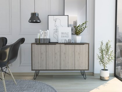 Core Nevada Smoked Oak and Bleached Grey Oak Effect 4 Door Large Sideboard (Flat Packed)