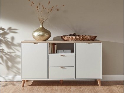 GFW Alma White and Oak 2 Door 2 Drawer Large Sideboard (Flat Packed)