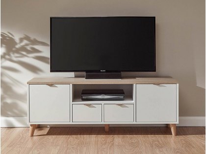 GFW Alma White and Oak 2 Door 2 Drawer Large TV Unit (Flat Packed)
