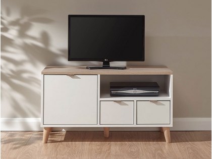 GFW Alma White and Oak 1 Door 2 Drawer Small TV Unit (Flat Packed)