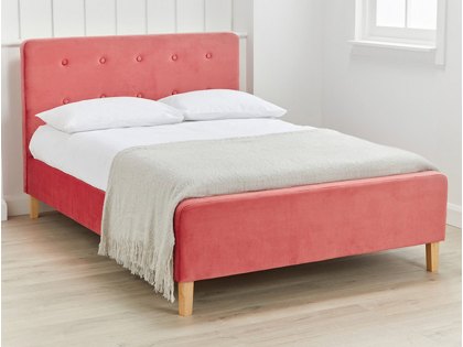 LPD Pierre 4ft6 Double Coral Pink Velvet Upholstered Fabric Bed Frame
