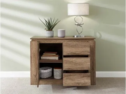 GFW Canyon Oak 1 Door 3 Drawer Compact Sideboard