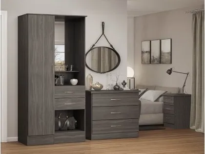 Seconique Nevada Black 1 Door 2 Drawer Mirrored Wardrobe