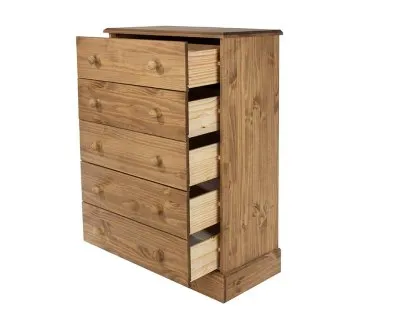 Core Cotswold Pine 5 Drawer Wooden Chest of Drawers