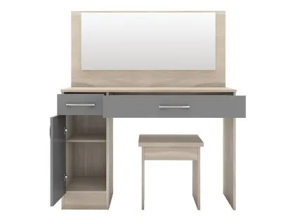 Seconique Nevada Grey Gloss and Oak 2 Drawer Dressing Table and Stool