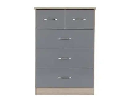 Seconique Nevada Grey Gloss and Oak 3+2 Drawer Chest of Drawers