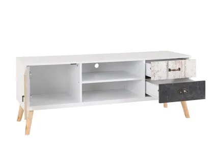 Seconique Nordic White and Oak 1 Door 2 Drawer TV Cabinet