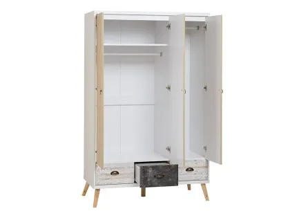 Seconique Nordic White and Oak 3 Door 3 Drawer Wardrobe
