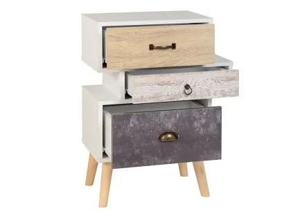 Seconique Nordic White and Oak 3 Drawer Bedside Table