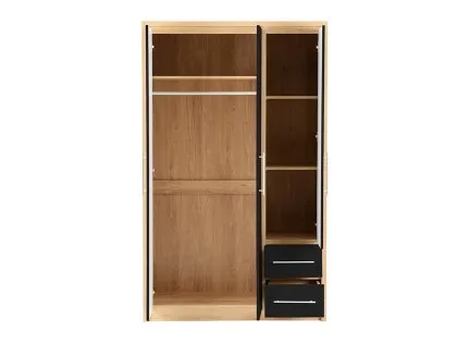 Seconique Seville Black High Gloss and Oak 3 Door 2 Drawer Wardrobe