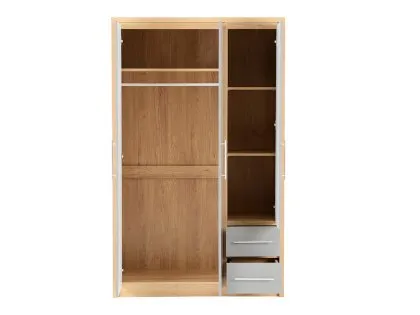 Seconique Seville Grey High Gloss and Oak 3 Door 2 Drawer Wardrobe