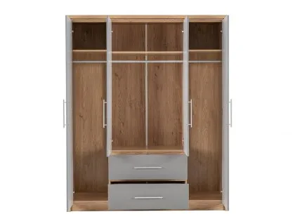 Seconique Seville Grey High Gloss and Oak 4 Door 2 Drawer Wardrobe