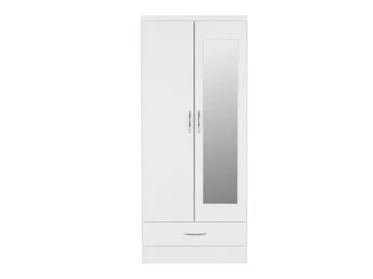 Seconique Nevada White High Gloss 2 Door 1 Drawer Mirrored Wardrobe