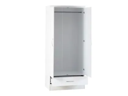 Seconique Nevada White High Gloss 2 Door 1 Drawer Wardrobe