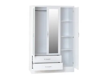 Seconique Nevada White High Gloss 3 Door 2 Drawer Mirrored Wardrobe