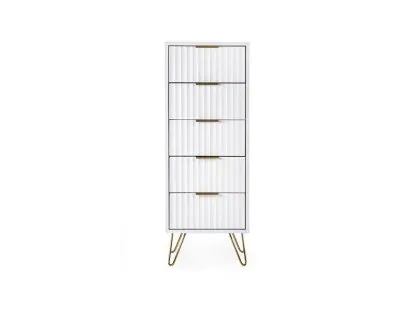 Julian Bowen Murano Matte White 5 Drawer Tall Narrow Chest of Drawers