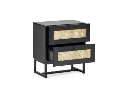 Julian Bowen Padstow Black and Rattan 2 Drawer Bedside Table