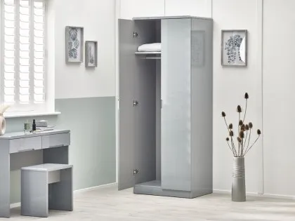 Julian Bowen Manhattan Grey High Gloss 2 Door Wardrobe