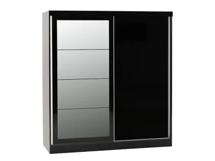 Seconique Nevada Black High Gloss Sliding Mirrored Wardrobe