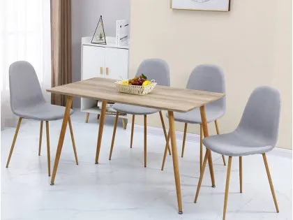 Seconique Barley Oak Effect Dining Table and 4 Grey Fabric Dining Chairs