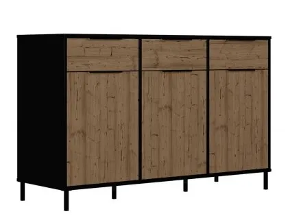 Seconique Madrid Acacia and Black 3 Door 3 Drawer Sideboard