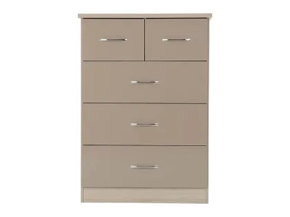Seconique Nevada Oyster Gloss and Oak 3+2 Drawer Chest of Drawers Seconique Nevada Oyster Gloss and Oak 3+2 Drawer Chest of Drawers