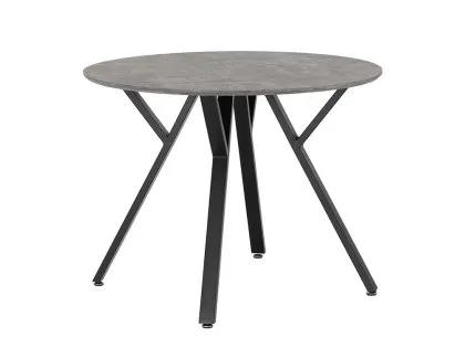 Seconique Athens Concrete Effect Round Dining Table with 4 Avery Blue Velvet Chairs