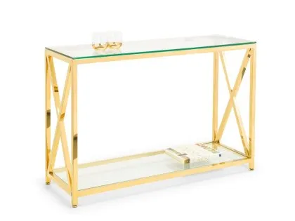 Julian Bowen Miami Glass and Gold Console Table