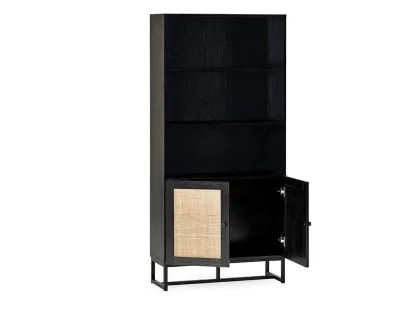 Julian Bowen Padstow Black and Rattan 2 Door Bookcase